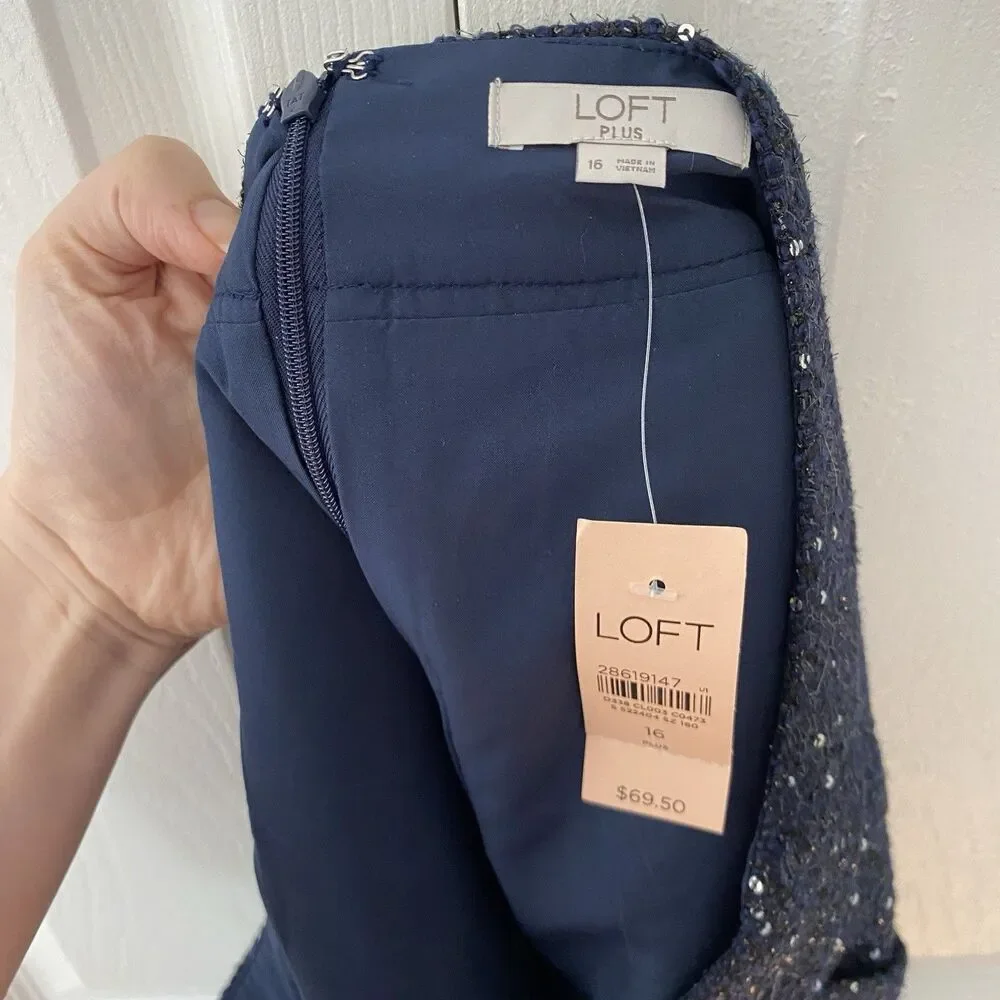Loft NWT Plus 16 Mini Skirt Pockets Navy Sequin Party Event Work Holiday